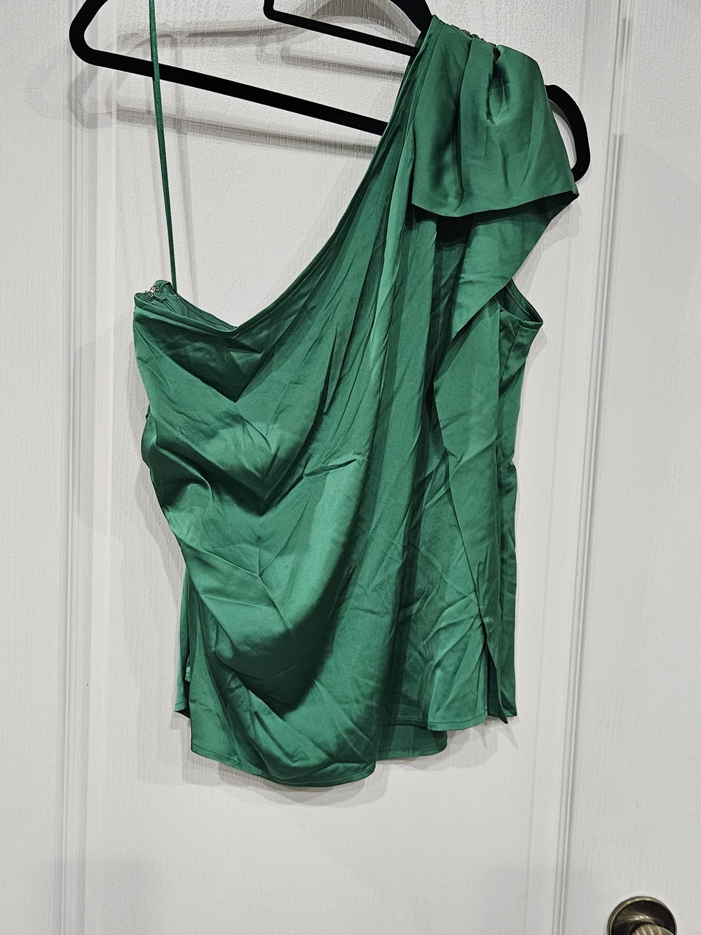 INC International Concepts Emerald Green One-Shoulder Satin Top